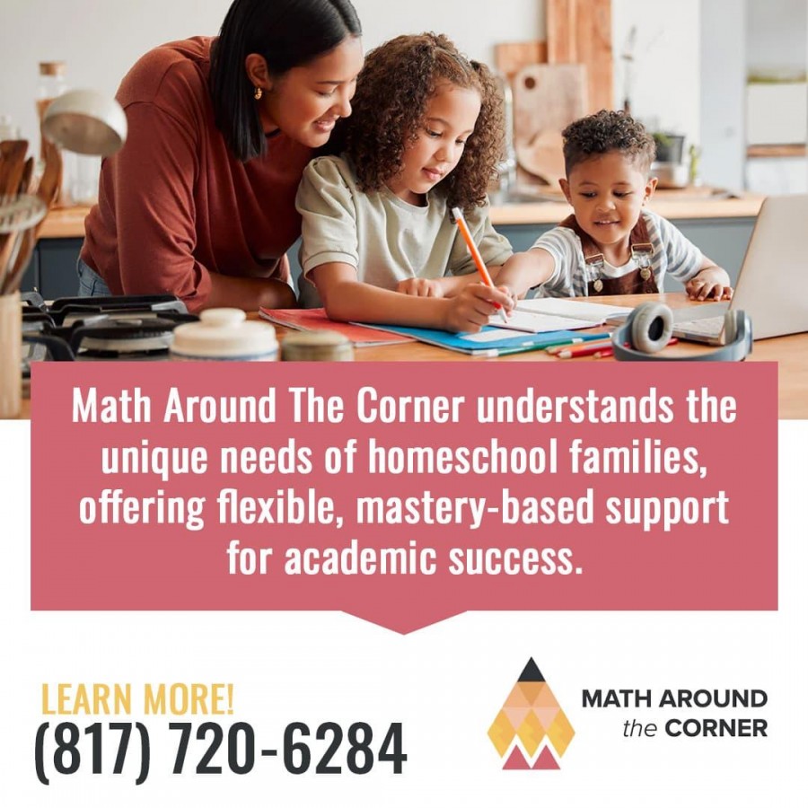 Ad for Math Around The Corner showing a mother and young child working on math together.