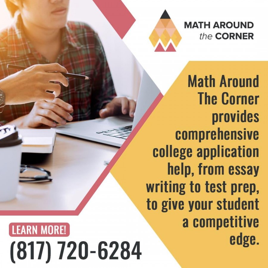 Ad for Math Around The Corner showing a student working on a college application.