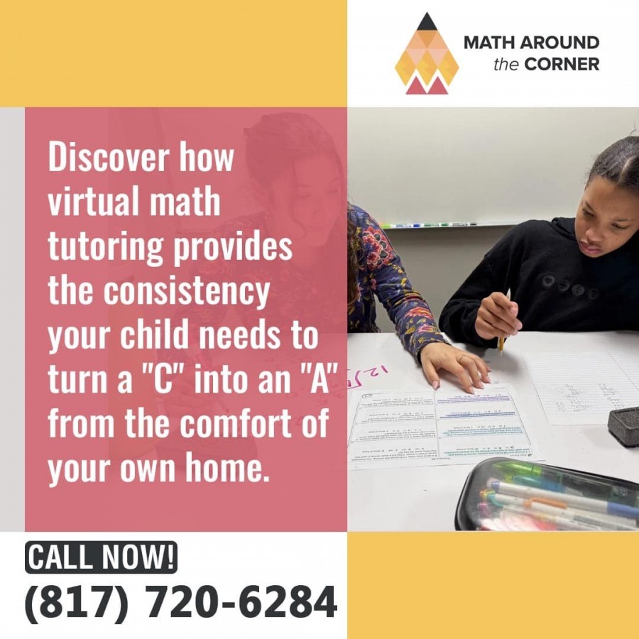 Student receiving virtual math tutoring to improve grades at home