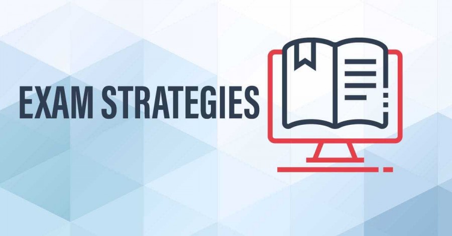 Illustration of a digital study guide and book representing exam preparation and test-taking strategies.