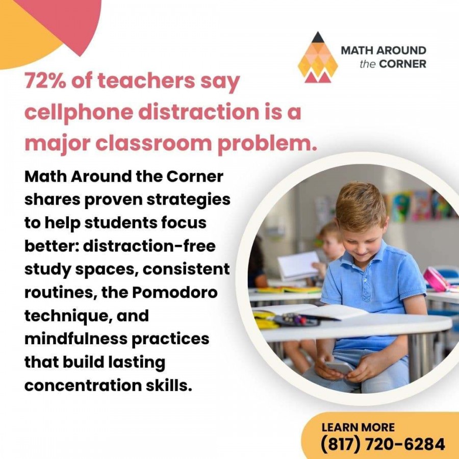 A graphic stating that 72% of teachers view cellphone distraction as a major classroom problem.